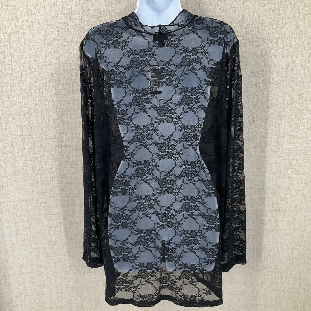 Torrid Lace Top Womens 3 Black Sheer Mock Neck Whimsigoth Goth Grunge Edgy NEW - Picture 2 of 11
